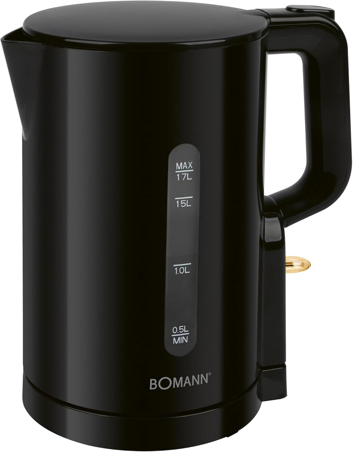 Bomann Wasserkocher 1,7L | 2200W für schnelles Erhitzen | BPA frei | Einhandbedienung | Wasserstands