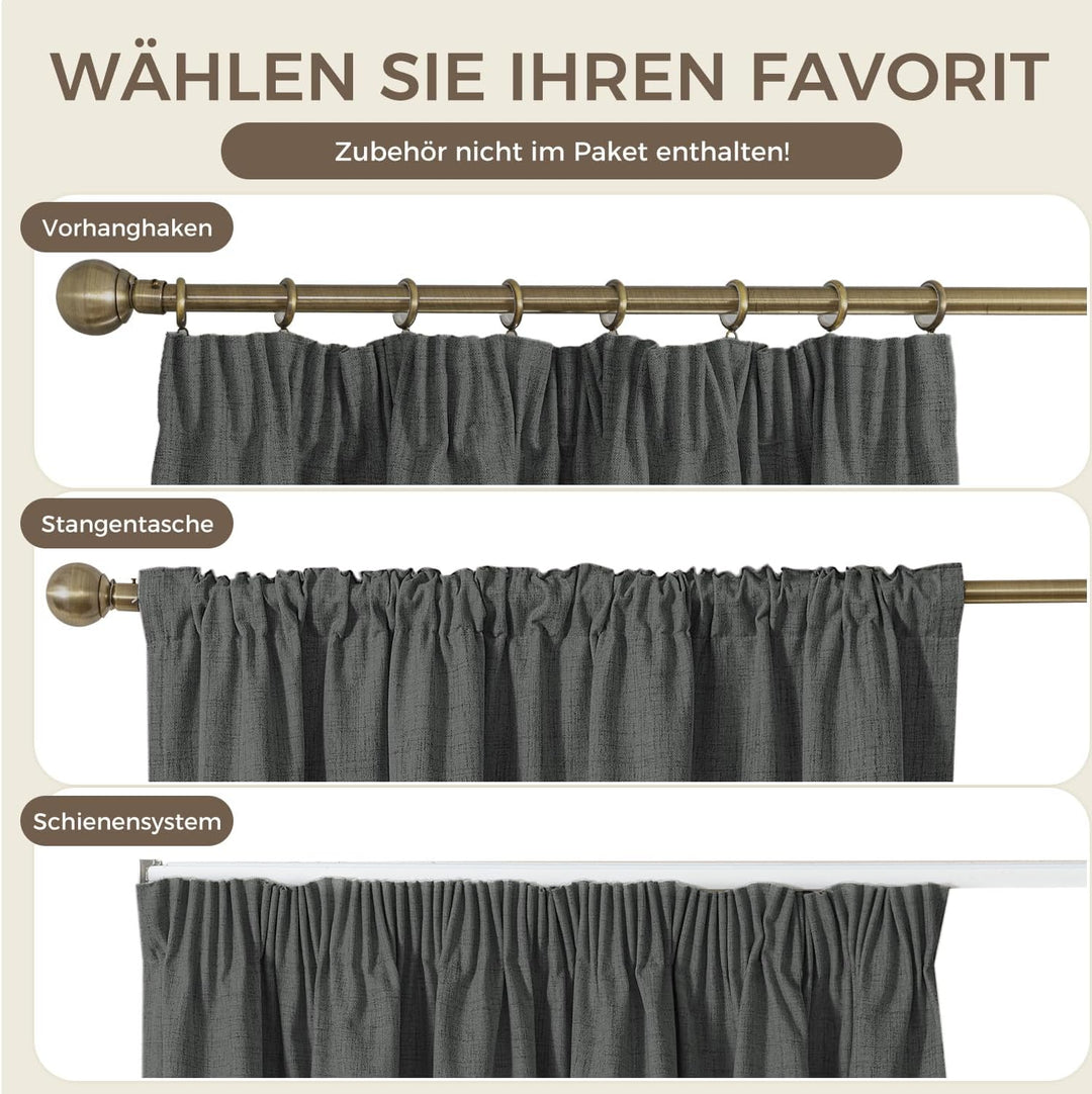 100% Verdunklungsvorhänge Thermovorhänge Kälteschutz Gardinen mit Kräuselband 175 x 140 cm (HxB) 2er