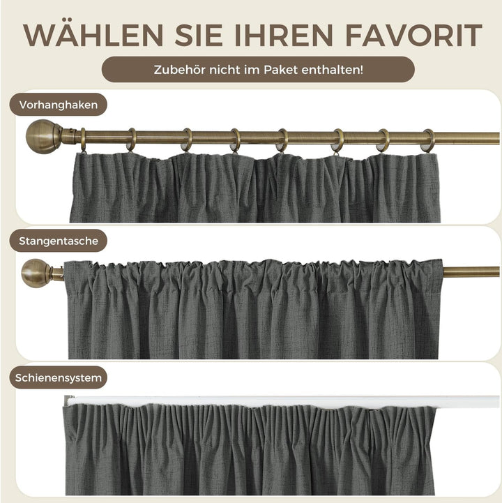 100% Verdunklungsvorhänge Thermovorhänge Kälteschutz Gardinen mit Kräuselband 175 x 140 cm (HxB) 2er