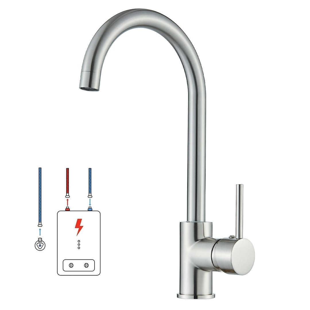 Hevenaov Niederdruck Armatur Küche Edelstahl Wasserhahn Küche 360 ° Drehbare Einhandmischer mit G3/8