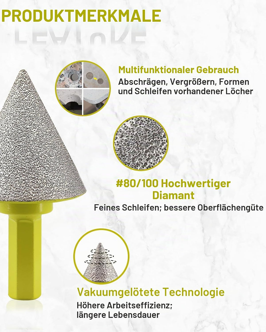 Diamant Fasenbohrer 35mm Fliesenfräser SANLEETEK - Anfasen, Formen, Vergrössern und Schleifen von Lö
