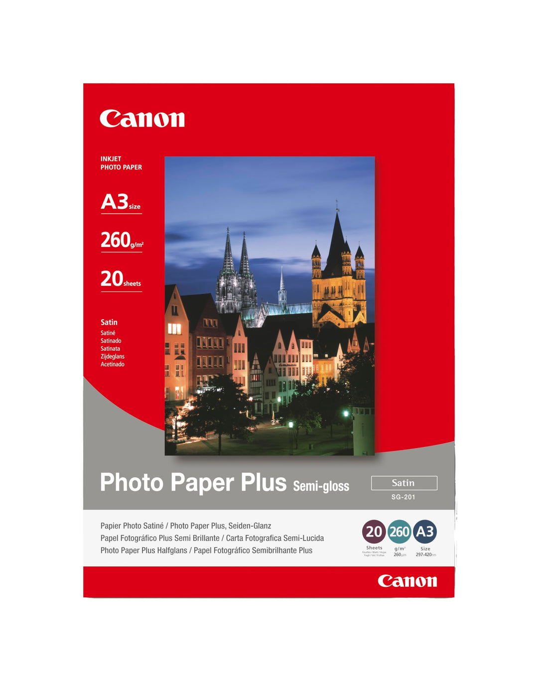 Canon Fotopapier SG-201 Plus Seidenglanz - DIN A3 20 Blatt für Tintenstrahldrucker – PIXMA Drucker (