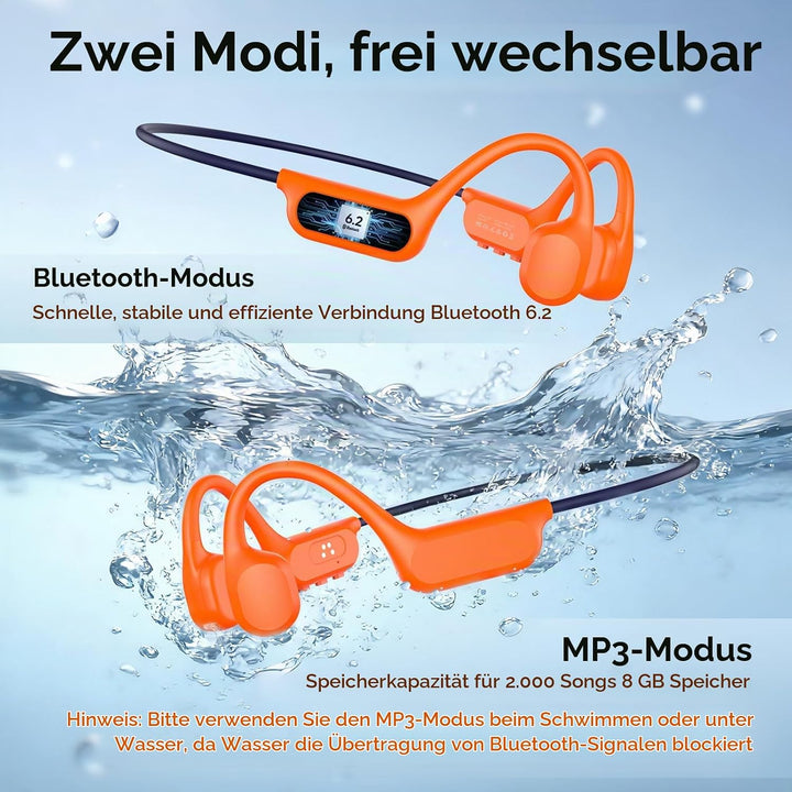 esonstyle Kopfhörer Schwimmen Bluetooth 6.0 - IP68 wasserdichte, Knochenschall Kopfhörer mit 8GB Spe