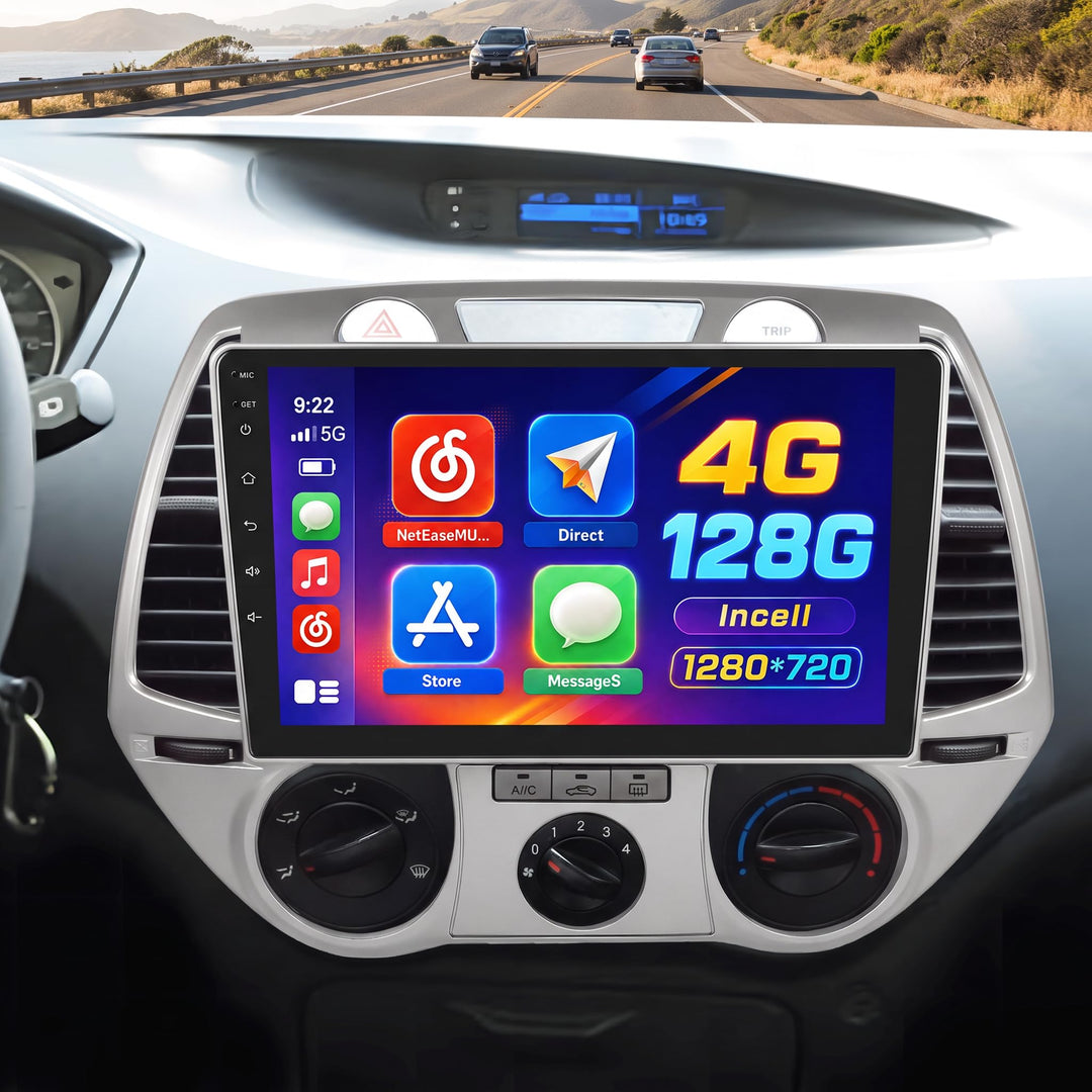 Hikity 4+128G Android 15 Autoradio mit Wireless CarPlay Android Auto für Hyundai i20 2008 2009 2010