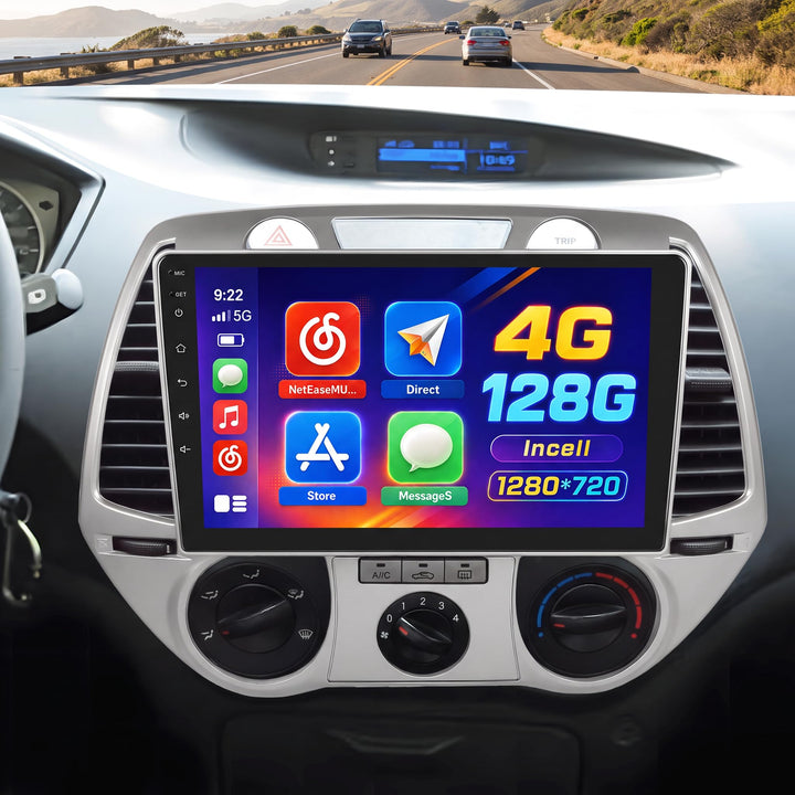 Hikity 4+128G Android 15 Autoradio mit Wireless CarPlay Android Auto für Hyundai i20 2008 2009 2010