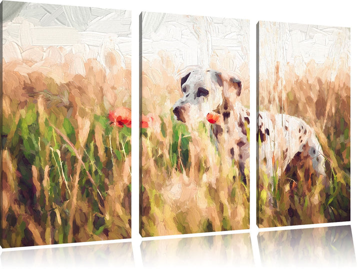 Pixxprint Neugieriger Hund im Feld Kunst / 3-Teilig/Gesamtmass 120cm Leinwandbild bespannt auf Holzr