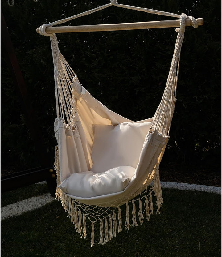 Gardlov Hängesessel Outdoor 97 x 130 cm Beige bis 120 kg - Schaukelsessel Outdoor und Innen - Hänges