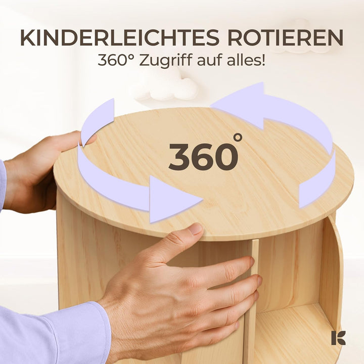 KINDAHOLZ 360° Drehbares Bücherregal Kinder - Kiefernholz Bücherregal Drehbar Kinder mit 5 verstellb