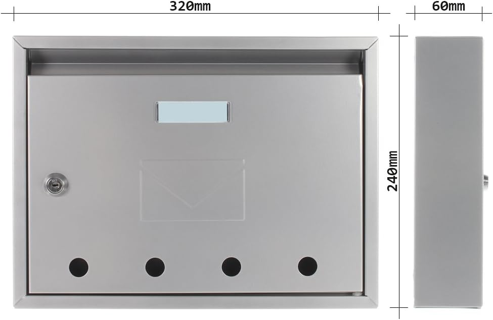 Profirst Mail PM 100 Briefkasten Silber Stahlblech Zylinderschloss 2 Schlüssel HxBxT 240x320x60 mm W