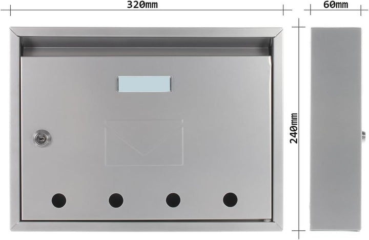 Profirst Mail PM 100 Briefkasten Silber Stahlblech Zylinderschloss 2 Schlüssel HxBxT 240x320x60 mm W