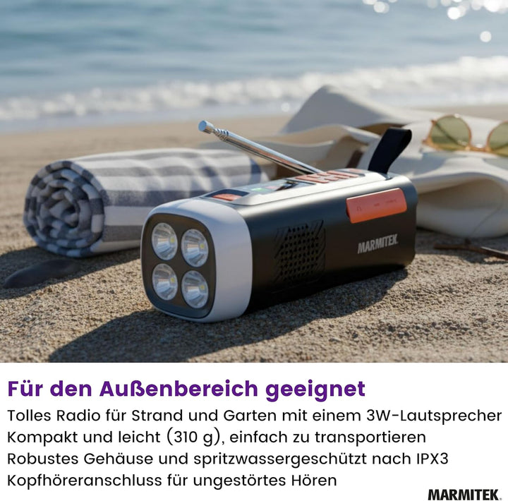Kurbelradio Marmitek RESQ 200 – Solar Notfallradio mit DAB+, Farbdisplay & 360° LED Licht – Powerban