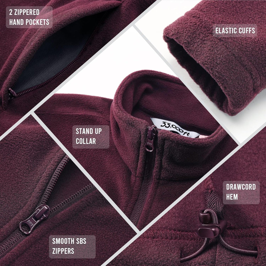 33,000ft Damen Fleecejacke mit Durchgehendem Reissverschluss Stehkragen Damen Leichte Fleece Jacke A