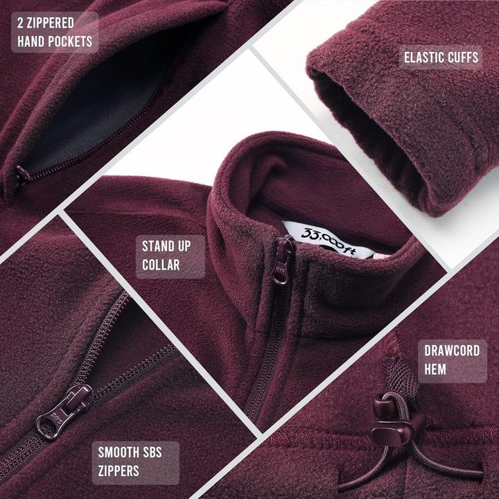 33,000ft Damen Fleecejacke mit Durchgehendem Reissverschluss Stehkragen Damen Leichte Fleece Jacke A