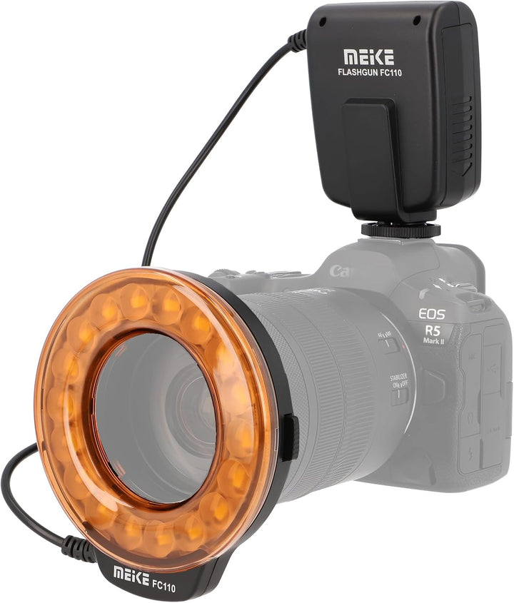 Makro Ringblitz FC-110, Ringleuchte Passend für Canon EOS DSLR, SLR Kameras, Blitz- und Dauerlicht,