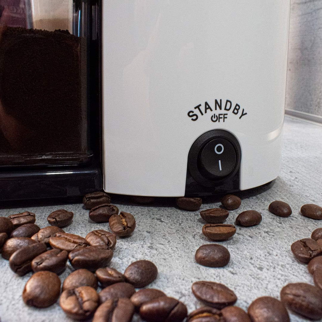 Cloer 7521 Elektrische Kaffeemühle mit Kegelmahlwerk aus Edelstahl, 2-12 Tassen, 300 g Kaffeebohnen,