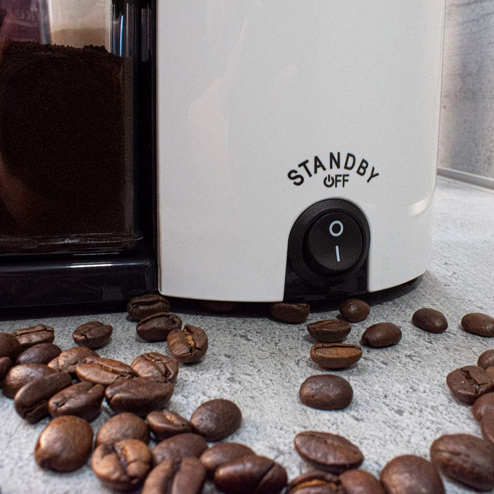 Cloer 7521 Elektrische Kaffeemühle mit Kegelmahlwerk aus Edelstahl, 2-12 Tassen, 300 g Kaffeebohnen,