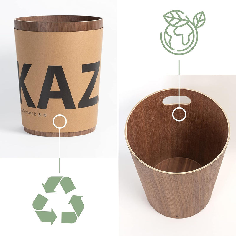 Kazai. Echtholz Papierkorb Börje | Moderner Holz Mülleimer für Büro, Kinderzimmer, Schlafzimmer u.m.