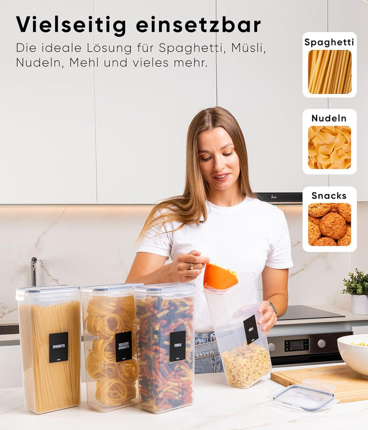 Deco haus® Vorratsdosen mit Deckel Luftdicht [inkl. VORRATSETIKETTEN] - 4er Vorratsbehälter Set 2.8L