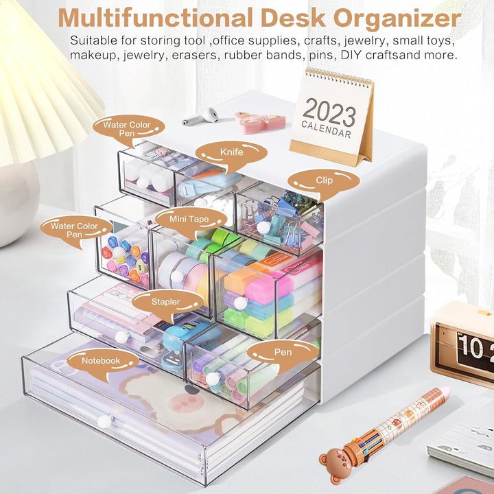 Desk Aufbewahrungsbox mit 9 Schubladen, ToyaJeco 4 Lagen Stapelbare Desktop Craft Storage-Schubladen