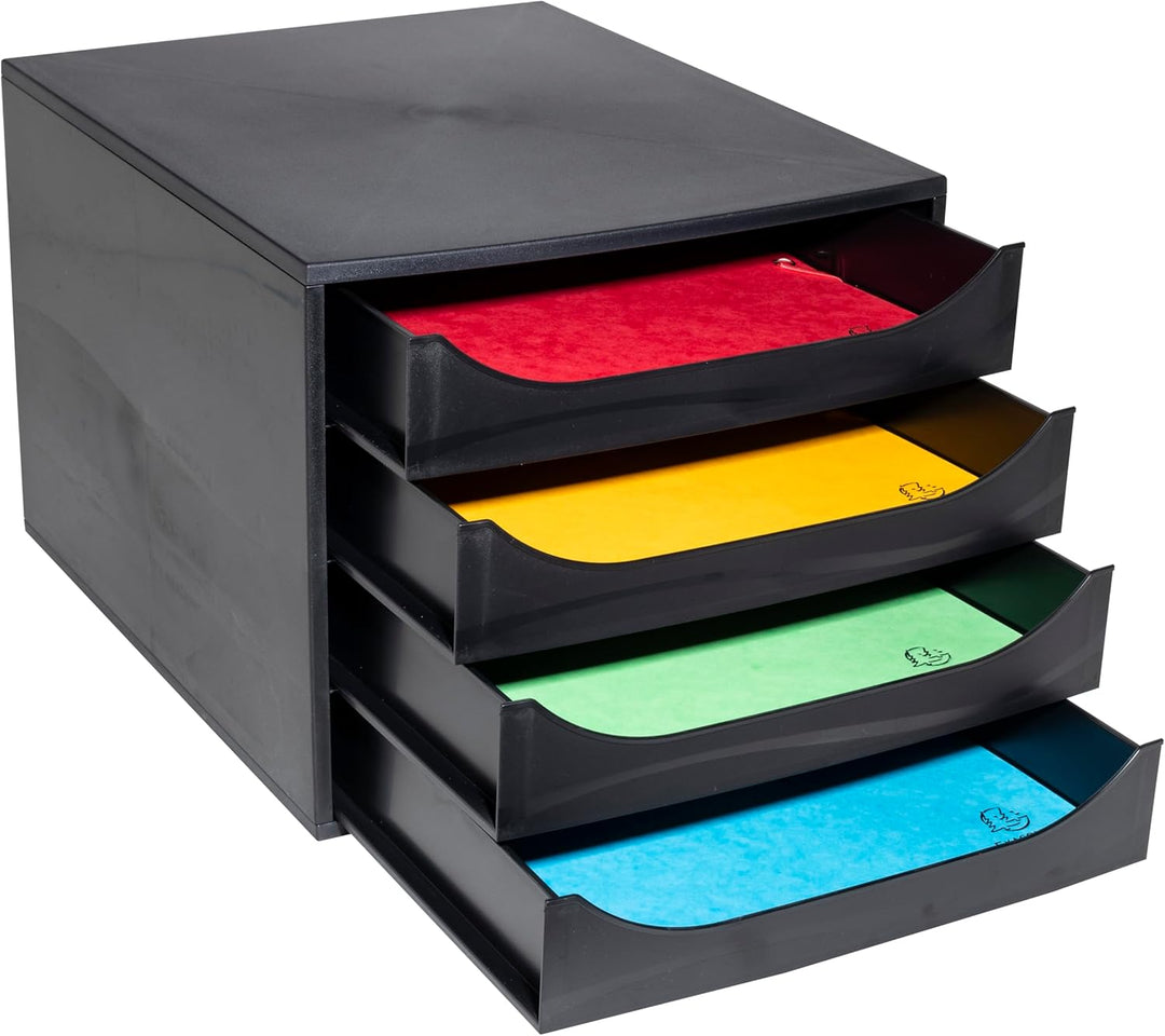 Exacompta 228014D Ablagebox Ecoblack mit 4 Schubladen für DIN A4+ Dokumente. Ecobox mit hoher Kapazi