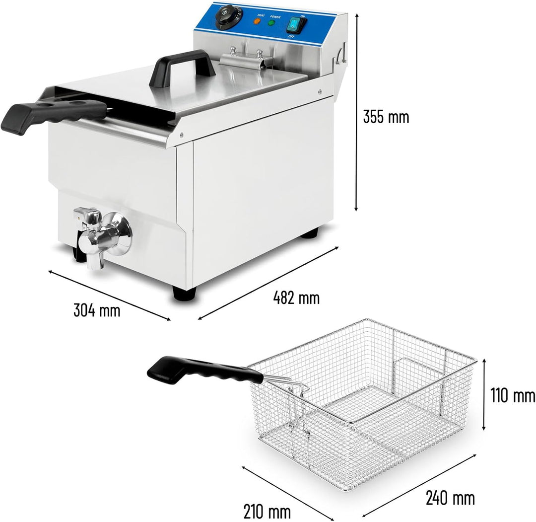 VERTES Friteuse aus Edelstahl 13 Liter Fassungsvermögen, 50-200°C, 3000W, 230V, Kaltzonenprinzip, Pr