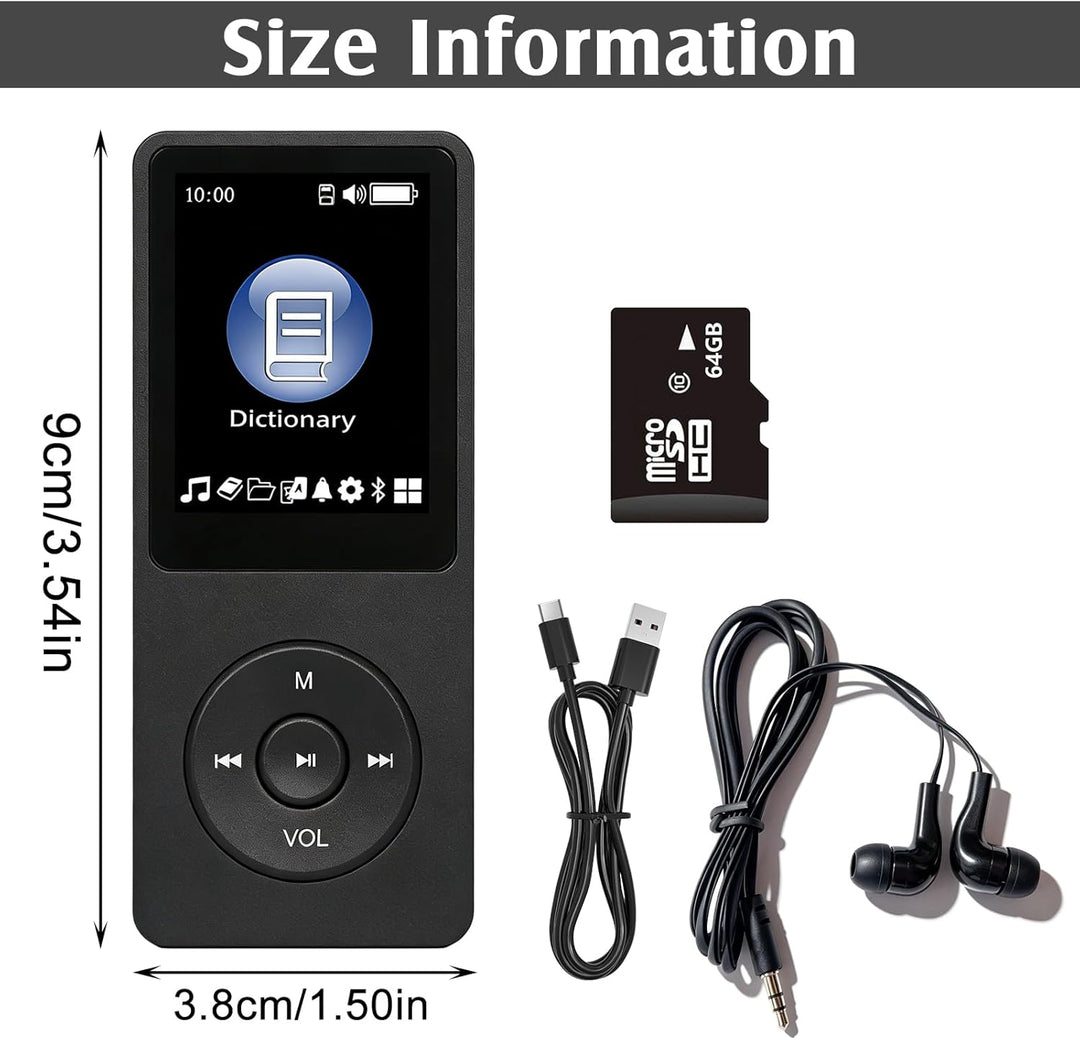 64GB MP3 Player, MP3-Player Bluetooth 5.0 mit 1,8" TFT-Farbbildschirm, Tragbarer Musik-Player mit La