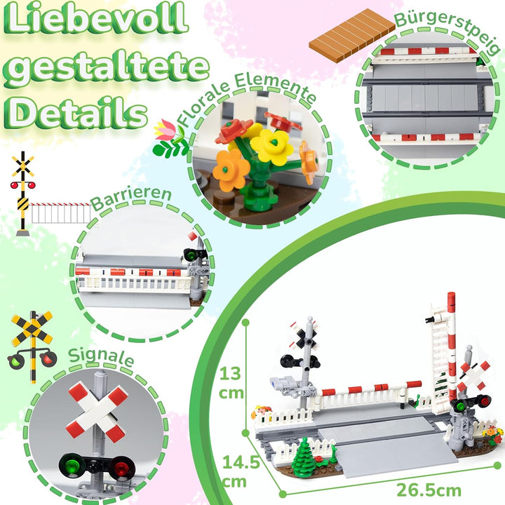 City Schienen Bahnübergang mit Geländer & 2 Gleisen - Eisenbahnkreuzung für Eisenbahn | Zug Schienen