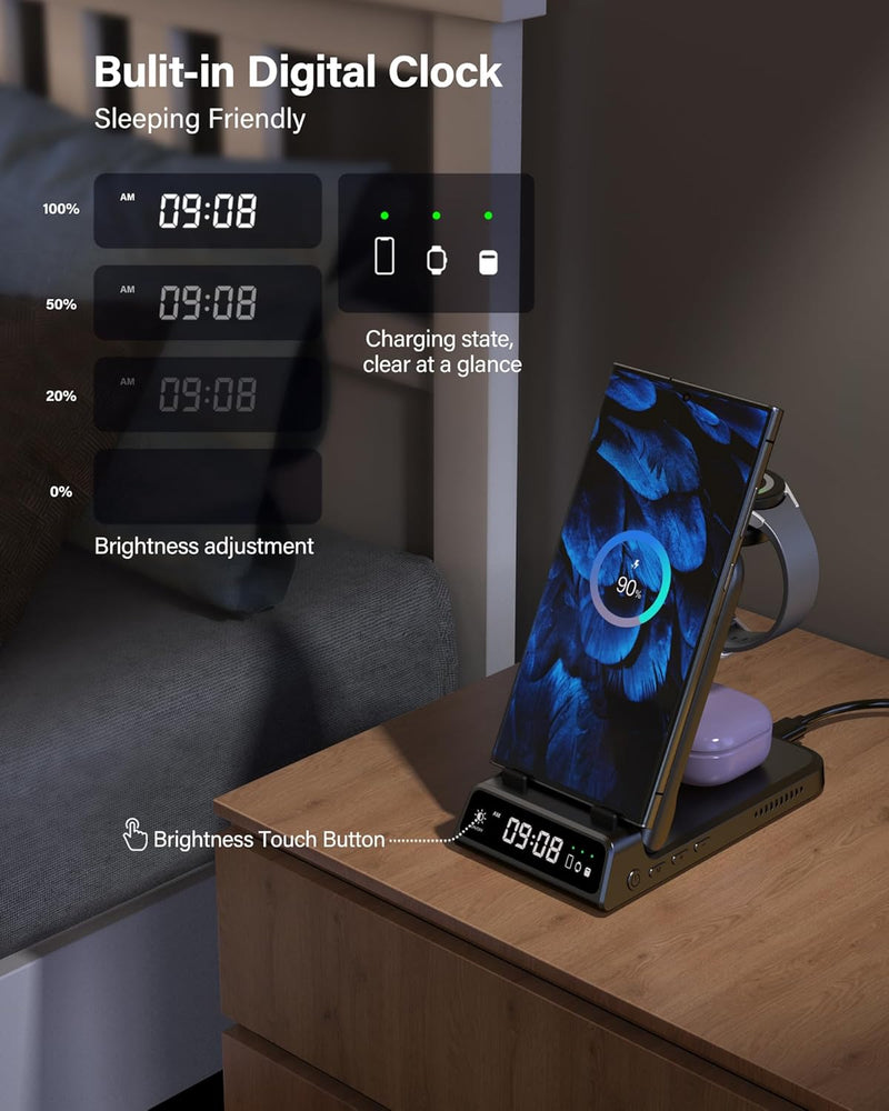 SwanScout Induktive Ladestation für Samsung, Kabelloses Ladegerät für Samsung Galaxy S24 Ultra, 3 in