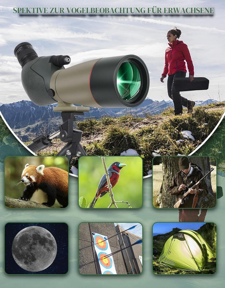 25-75x70 HD Spektiv Sportschützen mit Stativ- und Smartphone-Adapter, Zoom Bak4 Prism FMC Lens 45-Gr
