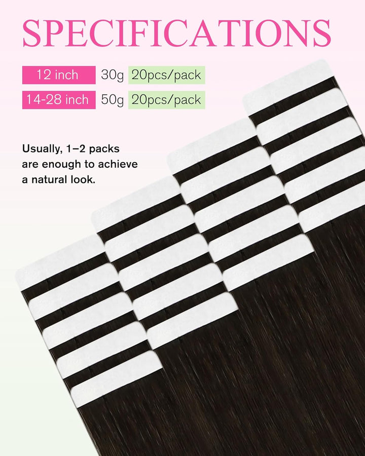 YoungSee Tape Extensions Echthaar Braun Echthaar Extensions Tape Kurz 30cm Tape in Extensions Echtha