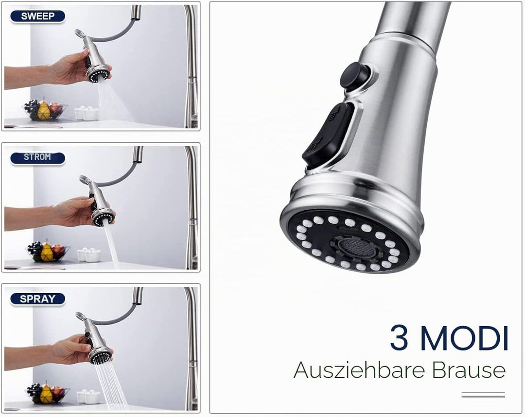 Touchless Sensor Wasserhahn Küche, YUANNY Küchenarmatur mit Ausziehbar Brause, 360° Drehbar Edelstah