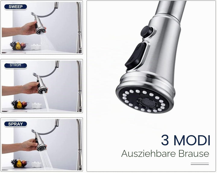 Touchless Sensor Wasserhahn Küche, YUANNY Küchenarmatur mit Ausziehbar Brause, 360° Drehbar Edelstah