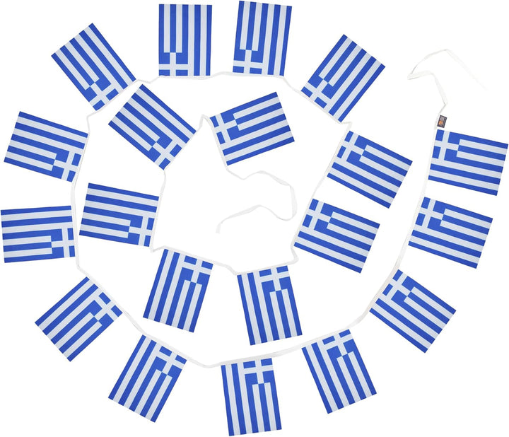 AZ FLAG FAHNENKETTE GRIECHENLAND 12 Meter mit 20 flaggen 45x30cm- GRIECHISCHE Girlande Flaggenkette