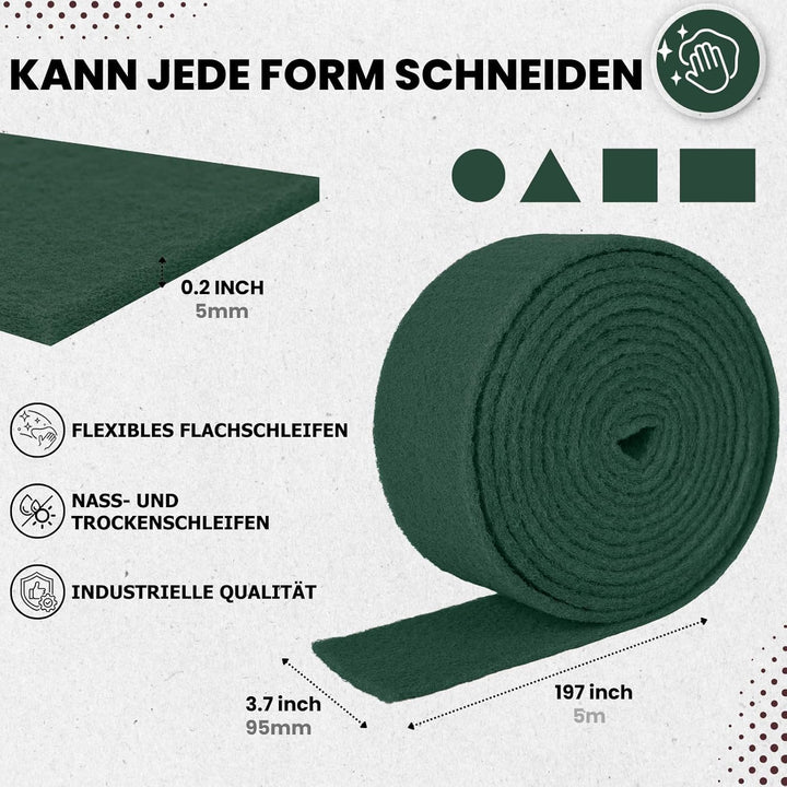 Schleifvlies Rolle 5 m x 95 mm Korn 800, Schleifpad/Schleiffleece für Holz, Edelstahl, Metall und Sc