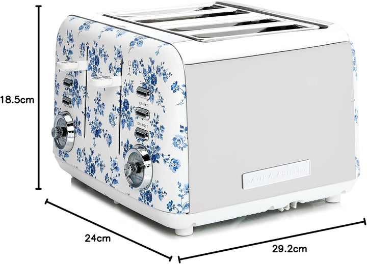 VQ Laura Ashley 4-Scheiben-Toaster Mit Einstellbaren Heiz-, Auftau- Und Aufwärmmodi - Edelstahl Vint