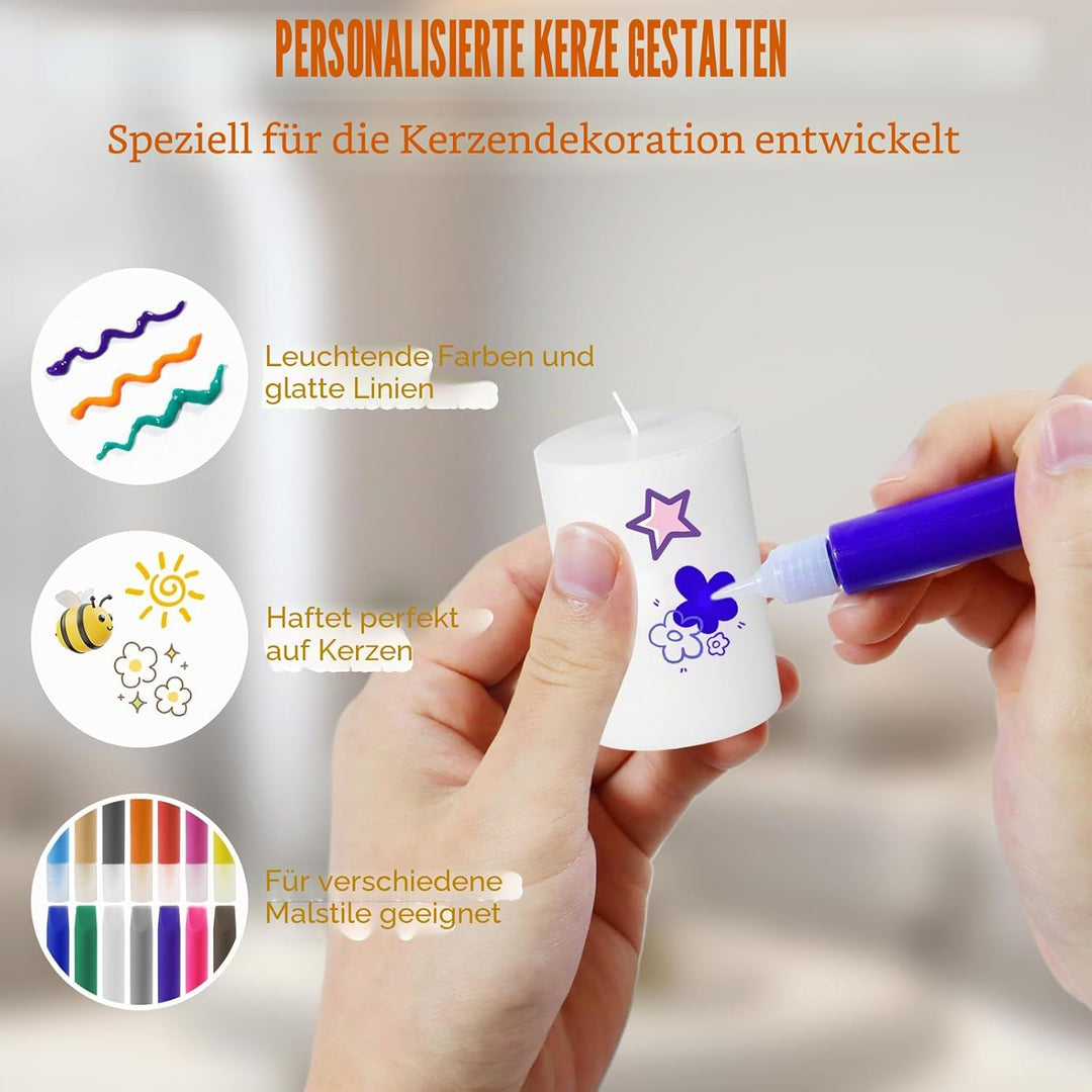 28 Stück Kerzenstifte, 14 Farben Kerzen Bemalen Set, Candle Pen 10ml, Wachsstifte für Kerzen, Leicht