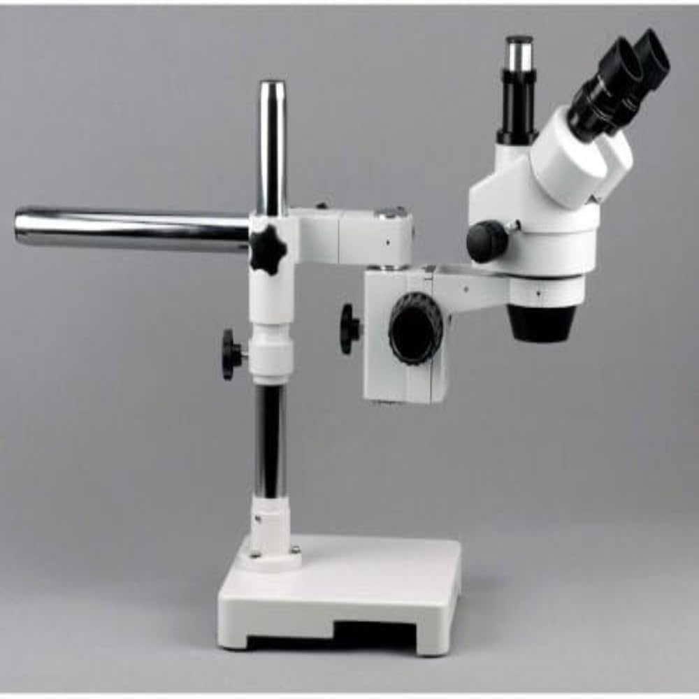AmScope SM-3TZ Trinokulares Stereo Zoom Mikroskop auf Einarmigem Auslegerständer, 3.5X-90X, Weiss