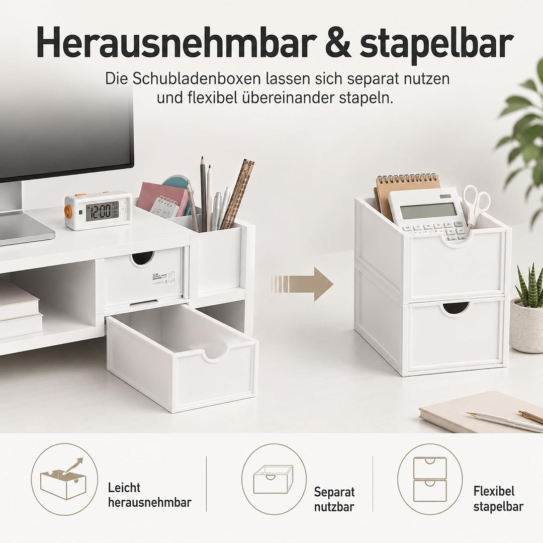 Monitorständer mit Stauraum , 50x19,5x13,5 cm Bildschirmständer mit 2 Schubladen &amp; Stiftehalter, 2-S