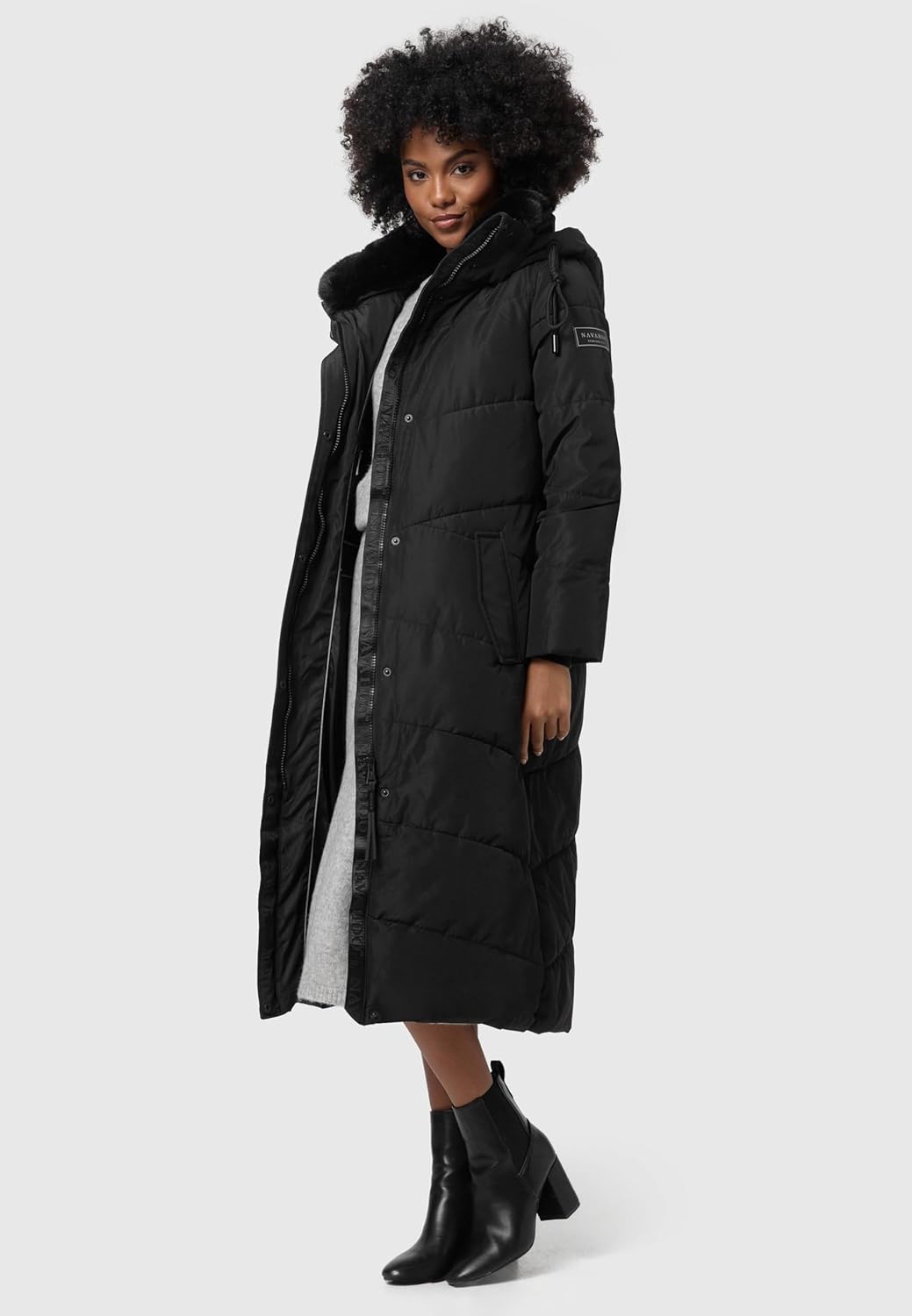 Navahoo Damen Wintermantel Steppmantel extralang mit Abnehmbarer Kapuze Hingucker XIV XS-XXL XS Schw