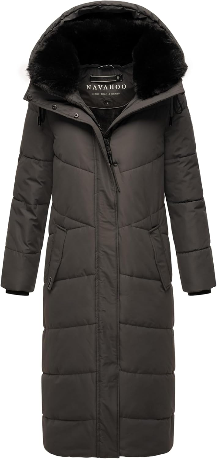 Navahoo Damen Wintermantel Steppmantel extralang mit Abnehmbarer Kapuze Hingucker XIV XS-XXL XS Anth