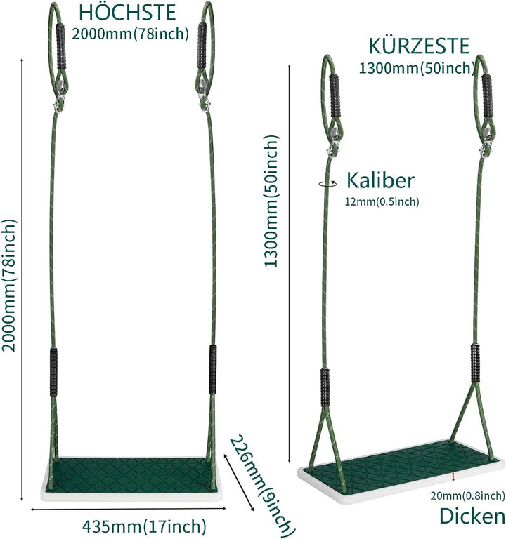Schaukel Garten, Rutschfester Baumschaukel Verdickter weicher Gummi Schaukelsitz Set mit verstellbar