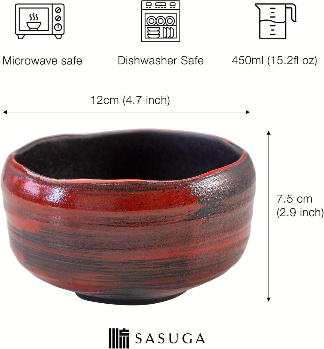 SASUGA Handgefertigte japanische Matcha-Schale, Mino-Ware Steingut Teeschale (Roter Pinselstrich) Ak