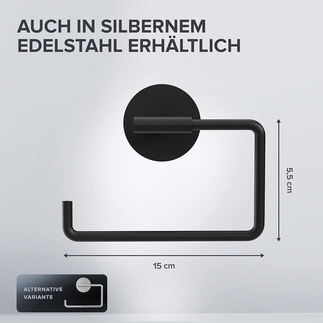 Toilettenpapierhalter Tromoy ohne Bohren schwarz | Klorollenhalter selbstklebend in Edelstahl | WC R