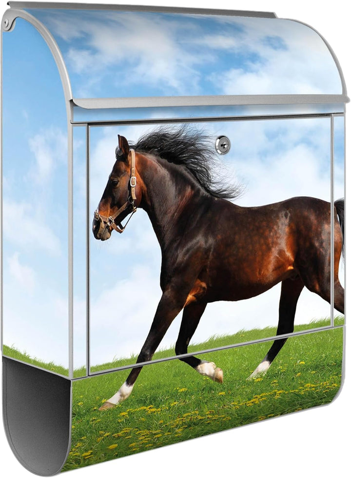 banjado® Design Briefkasten mit Motiv Pferd 39x47x14cm &amp; 2 Schlüssel - Briefkasten Stahl Silber mit