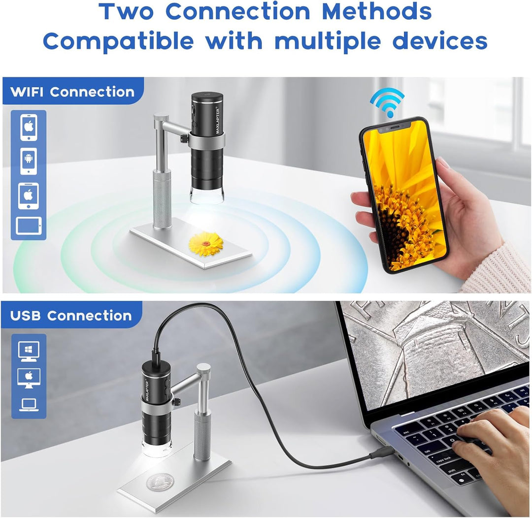 MAXLAPTER WiFi Digital Mikroskop, 50X-1000X Drahtloses Digital Handmikroskop für Erwachsene und Kind