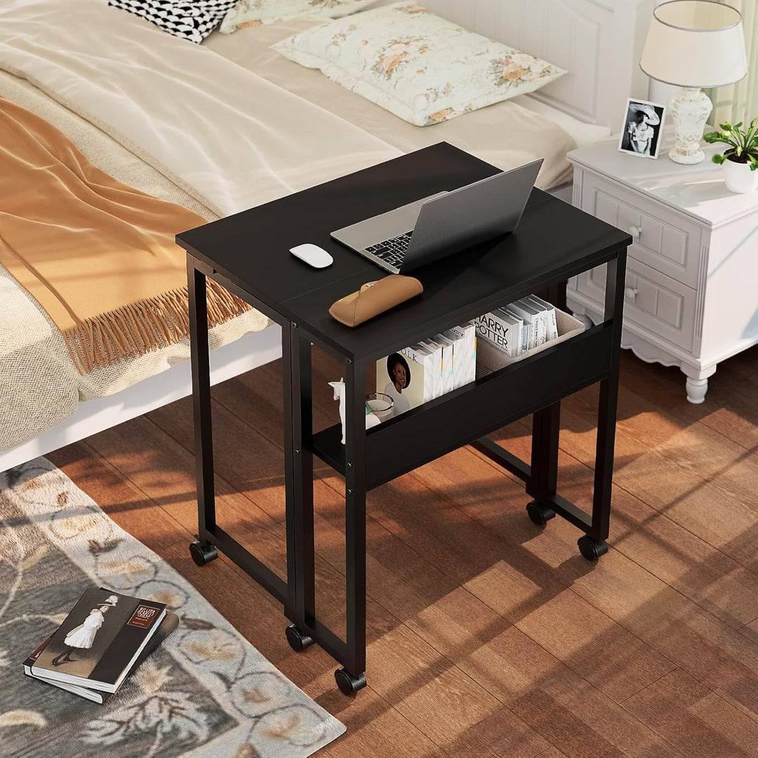 GreenForest Kleiner Schreibtisch Klappbar, 63 cm Klappschreibtisch mit Rollen, Einfache Montage Klap
