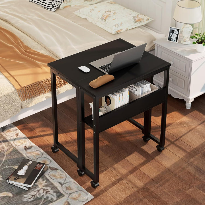 GreenForest Kleiner Schreibtisch Klappbar, 63 cm Klappschreibtisch mit Rollen, Einfache Montage Klap