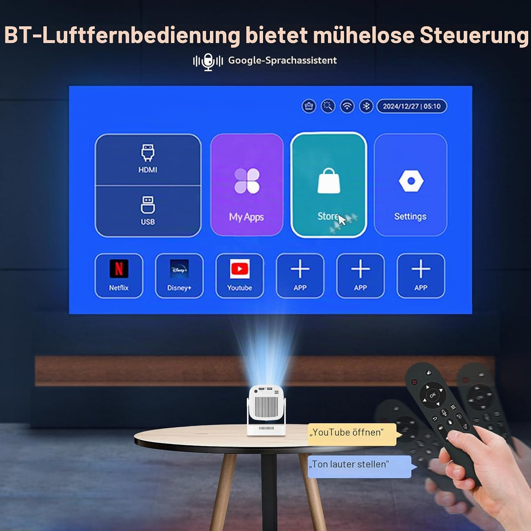 Smart Mini Beamer Mini tragbarer Projektor 1080P mit WiFi & Bluetooth, Mini Beamer 4k mit 180°Dreh T