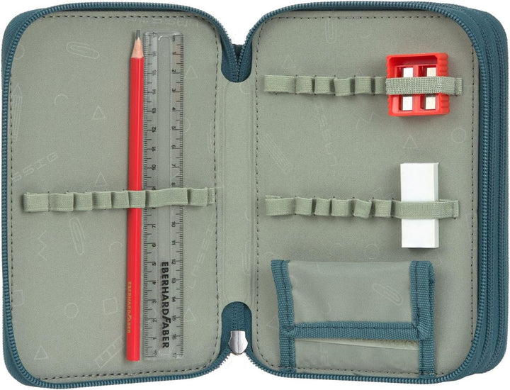 LÄSSIG Federmäppchen Unique School Triple Pencil Case Slim Dark Green dunkelgrün