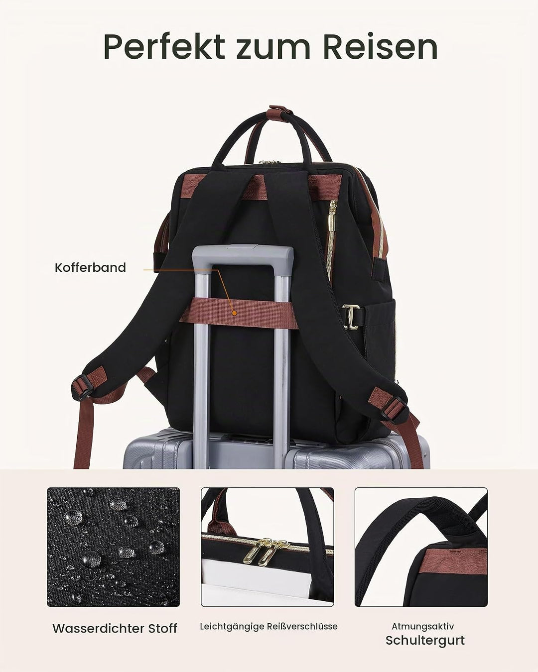 LOVEVOOK Rucksack Damen, 15,6 Zoll Laptop Schulrucksack für Grosse Trinkflasche, Travel Backpack Wom